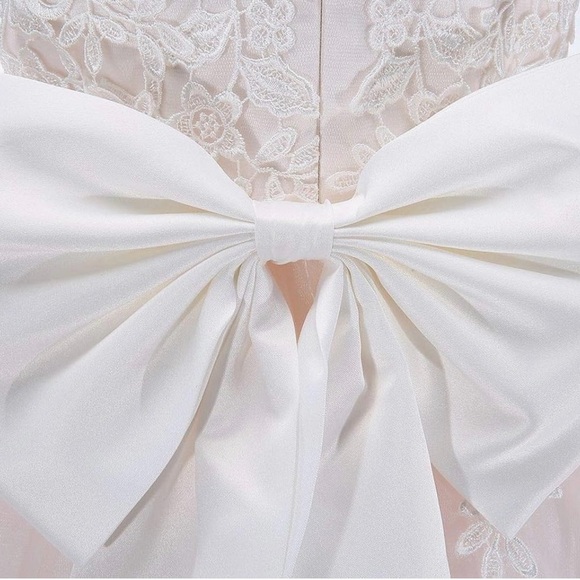 Lace Flower Girl Wedding, Formal, Communion Pink Bow Dress - Picture 5 of 8